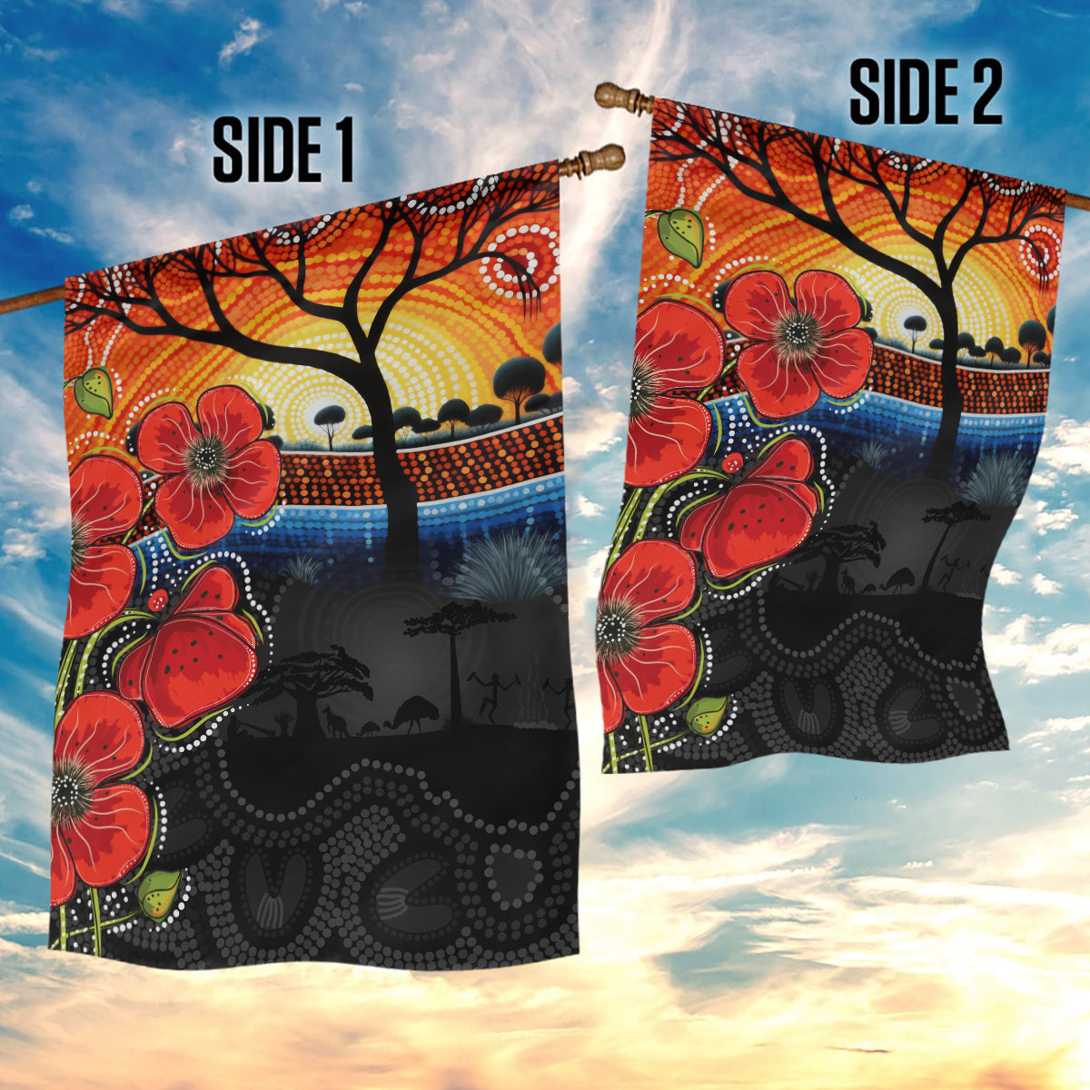 ANZAC Day Australia Poppy Flower Garden Flag Aboriginal Style
