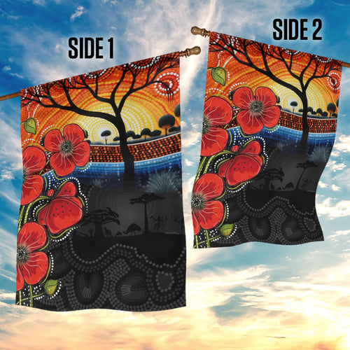 ANZAC Day Australia Poppy Flower Garden Flag Aboriginal Style