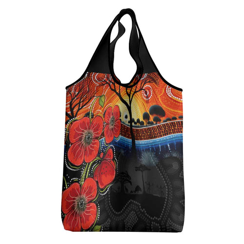 ANZAC Day Australia Poppy Flower Grocery Bag Aboriginal Style