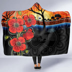 ANZAC Day Australia Poppy Flower Hooded Blanket Aboriginal Style