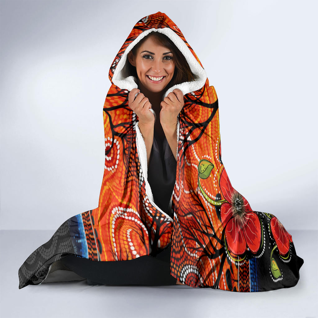 ANZAC Day Australia Poppy Flower Hooded Blanket Aboriginal Style
