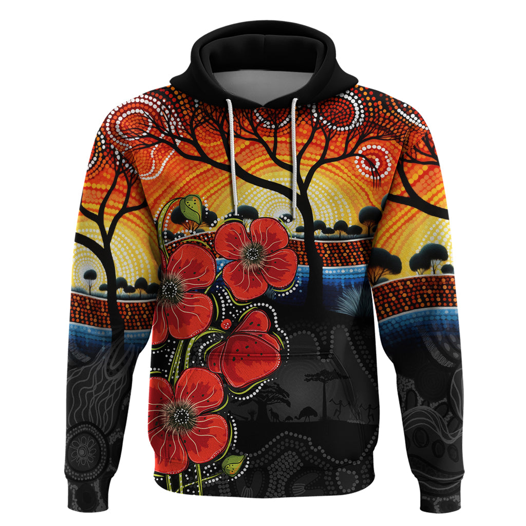 ANZAC Day Australia Poppy Flower Hoodie Aboriginal Style