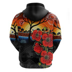 ANZAC Day Australia Poppy Flower Hoodie Aboriginal Style