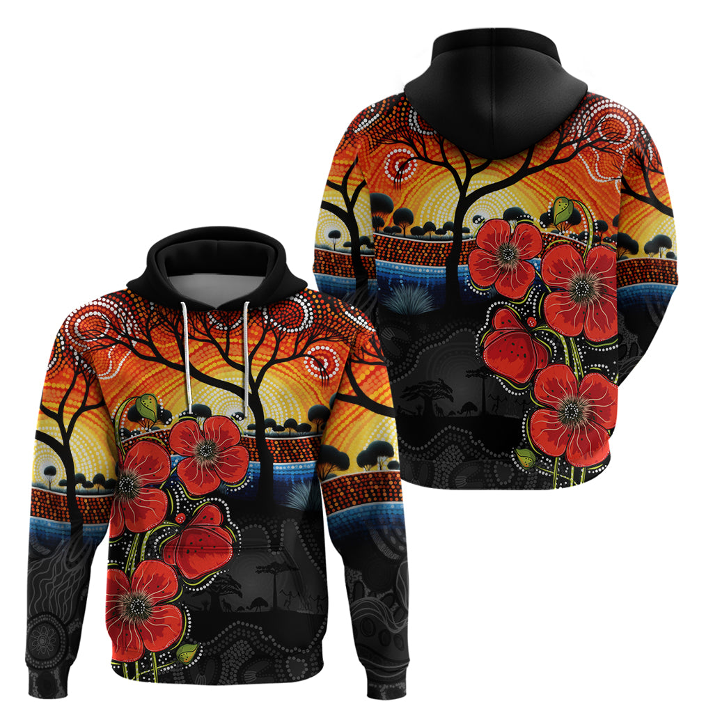 ANZAC Day Australia Poppy Flower Hoodie Aboriginal Style