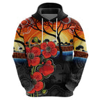 ANZAC Day Australia Poppy Flower Hoodie Aboriginal Style