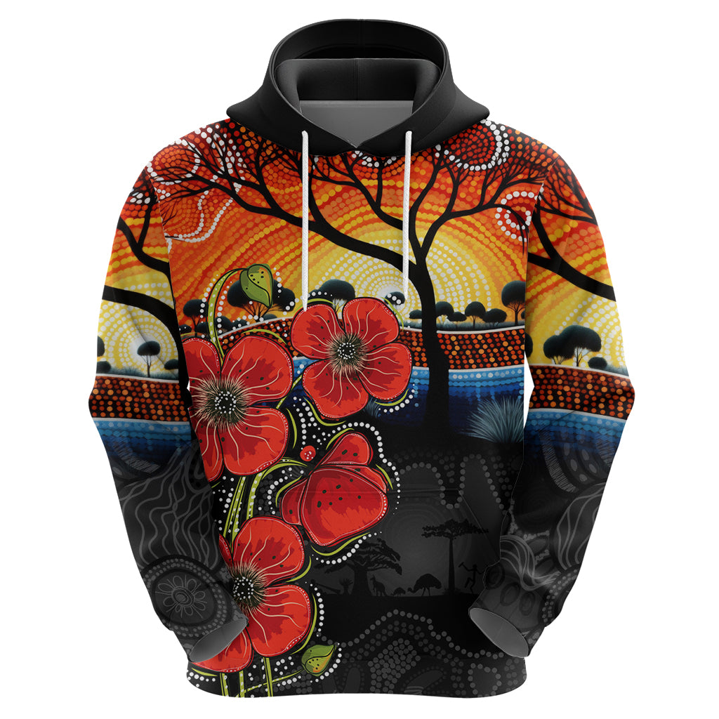 ANZAC Day Australia Poppy Flower Hoodie Aboriginal Style