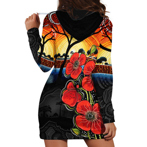 ANZAC Day Australia Poppy Flower Hoodie Dress Aboriginal Style