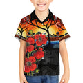 ANZAC Day Australia Poppy Flower Kid Hawaiian Shirt Aboriginal Style
