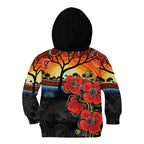 ANZAC Day Australia Poppy Flower Kid Hoodie Aboriginal Style