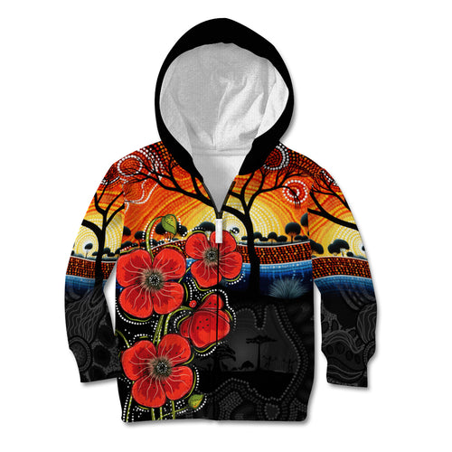 ANZAC Day Australia Poppy Flower Kid Hoodie Aboriginal Style