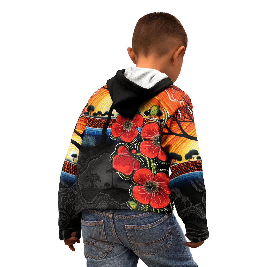 ANZAC Day Australia Poppy Flower Kid Hoodie Aboriginal Style
