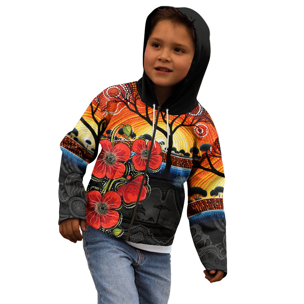 ANZAC Day Australia Poppy Flower Kid Hoodie Aboriginal Style