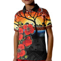 ANZAC Day Australia Poppy Flower Kid Polo Shirt Aboriginal Style