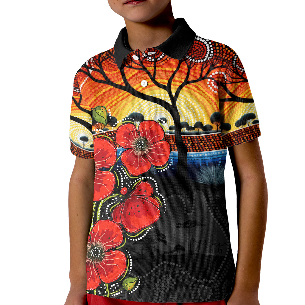 ANZAC Day Australia Poppy Flower Kid Polo Shirt Aboriginal Style