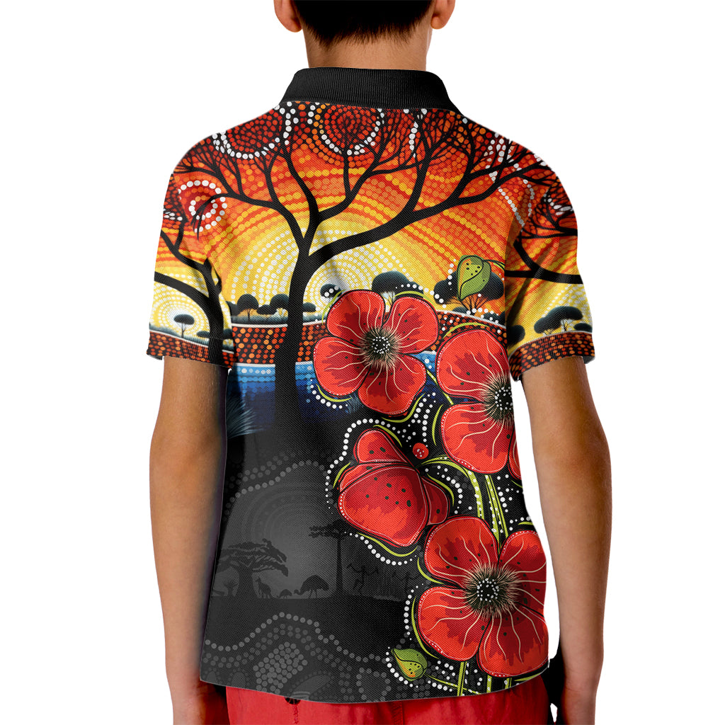 ANZAC Day Australia Poppy Flower Kid Polo Shirt Aboriginal Style