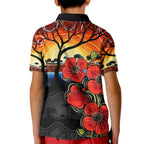 ANZAC Day Australia Poppy Flower Kid Polo Shirt Aboriginal Style