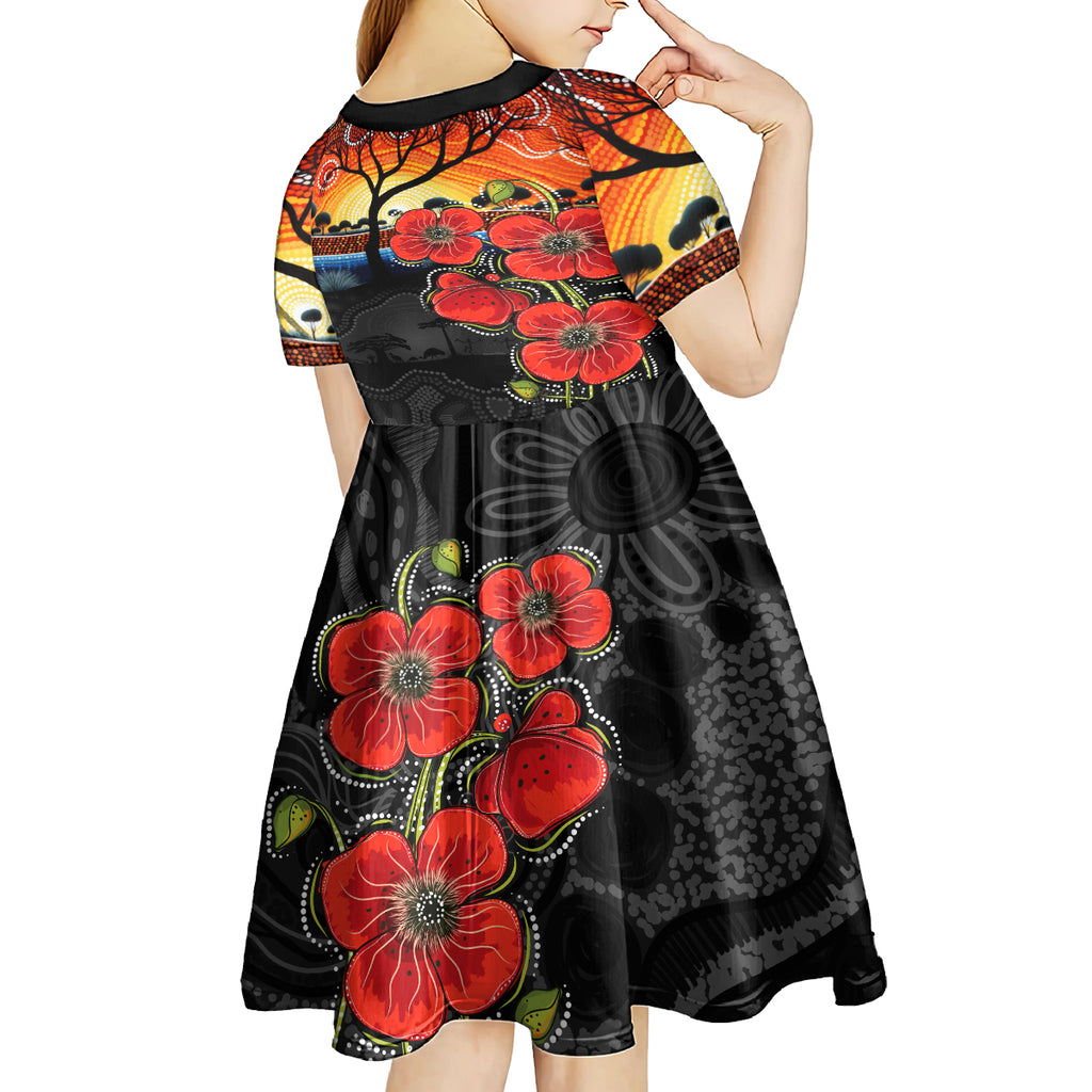 ANZAC Day Australia Poppy Flower Kid Short Sleeve Dress Aboriginal Style