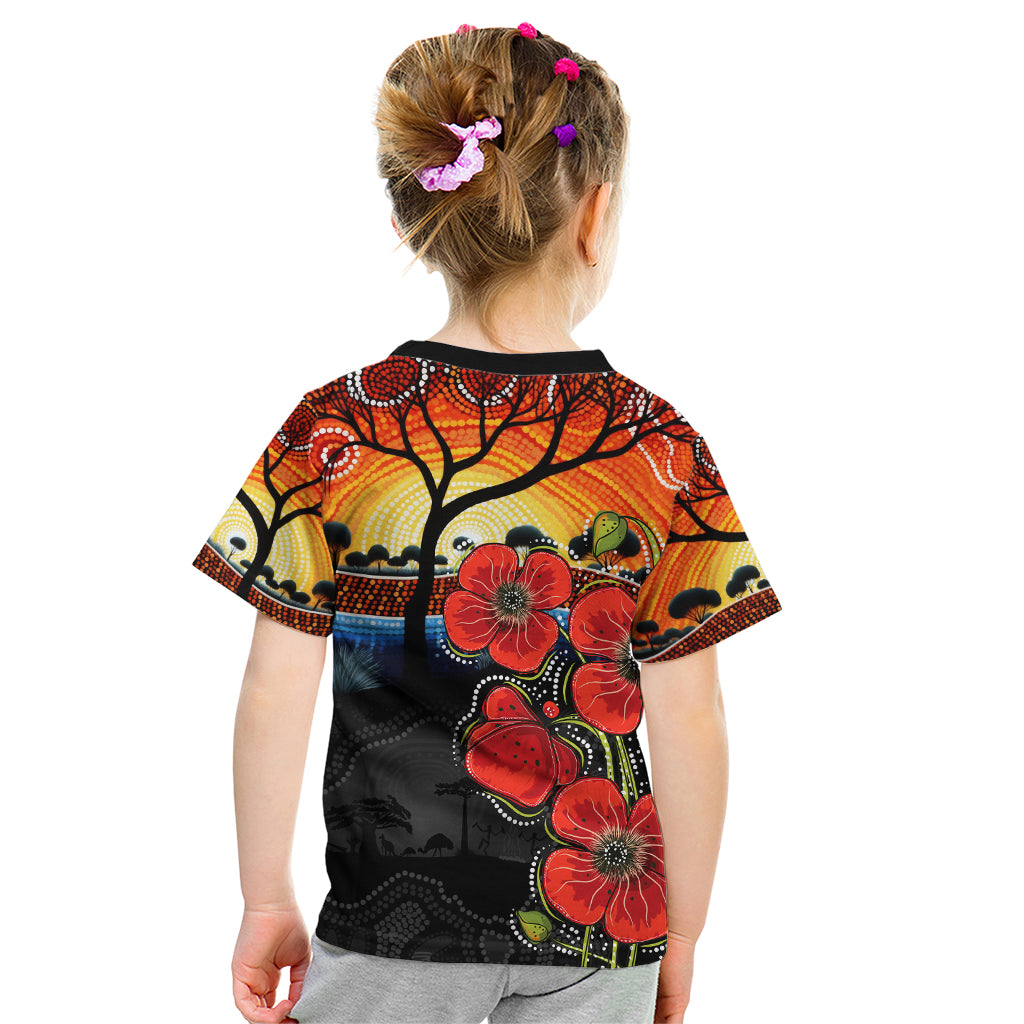 ANZAC Day Australia Poppy Flower Kid T Shirt Aboriginal Style