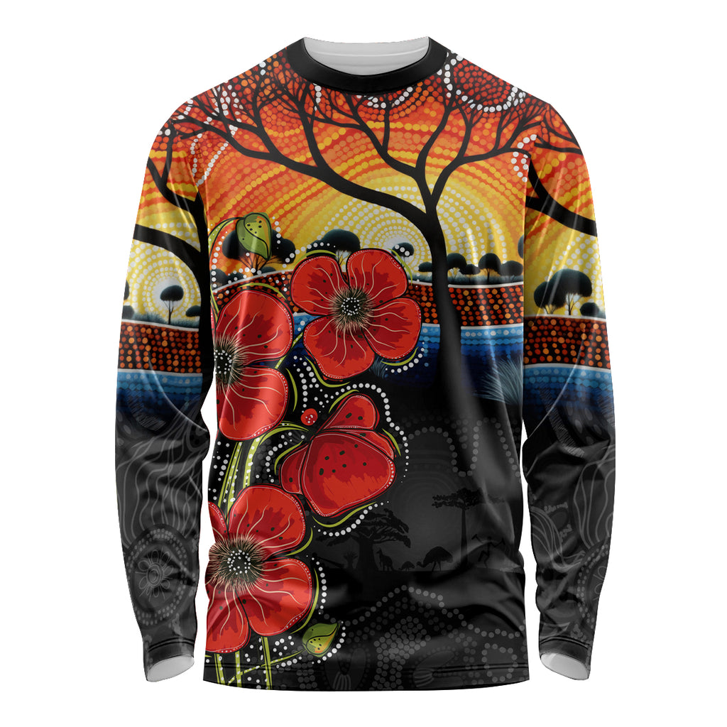 ANZAC Day Australia Poppy Flower Long Sleeve Shirt Aboriginal Style
