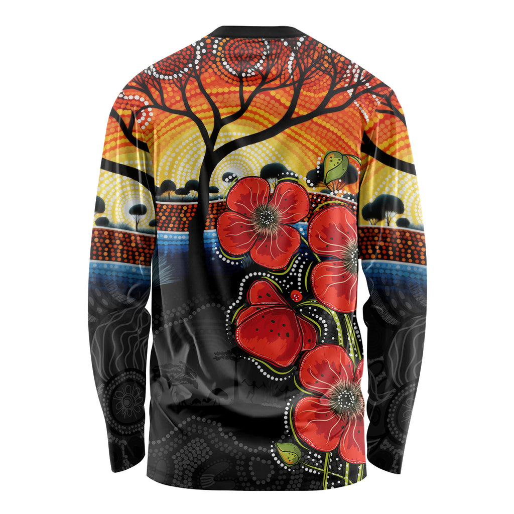 ANZAC Day Australia Poppy Flower Long Sleeve Shirt Aboriginal Style