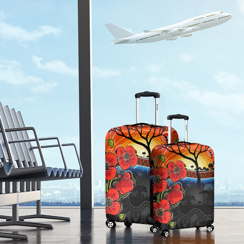 ANZAC Day Australia Poppy Flower Luggage Cover Aboriginal Style