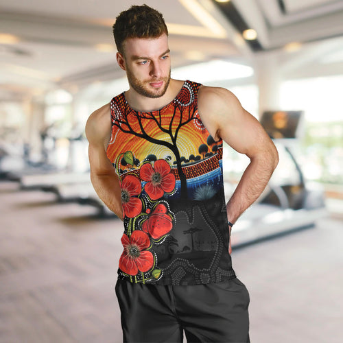 ANZAC Day Australia Poppy Flower Men Tank Top Aboriginal Style