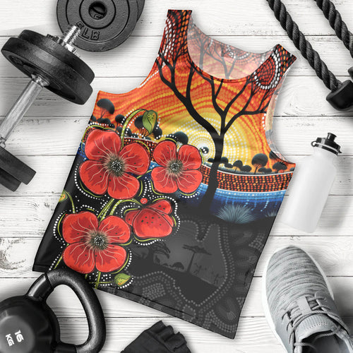 ANZAC Day Australia Poppy Flower Men Tank Top Aboriginal Style