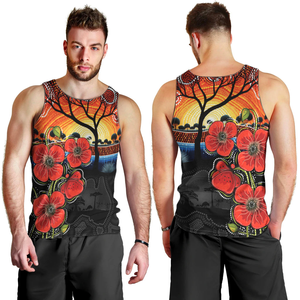 ANZAC Day Australia Poppy Flower Men Tank Top Aboriginal Style