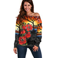 ANZAC Day Australia Poppy Flower Off Shoulder Sweater Aboriginal Style