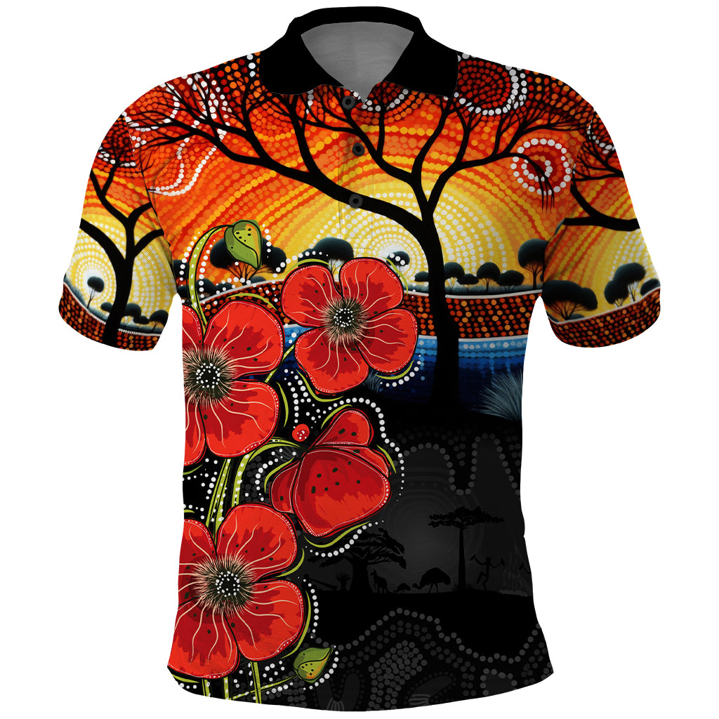 ANZAC Day Australia Poppy Flower Polo Shirt Aboriginal Style