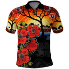 ANZAC Day Australia Poppy Flower Polo Shirt Aboriginal Style