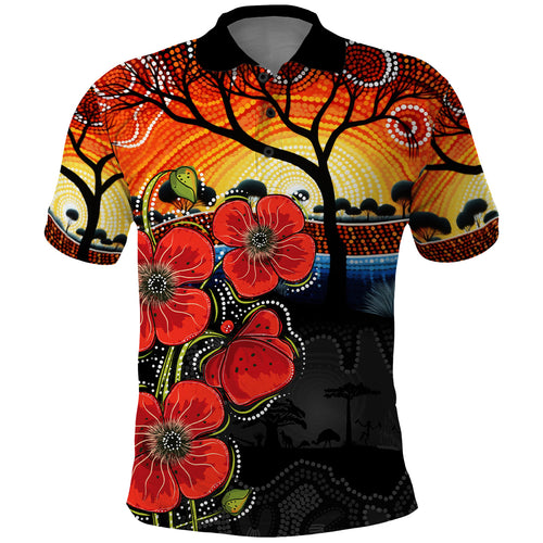ANZAC Day Australia Poppy Flower Polo Shirt Aboriginal Style