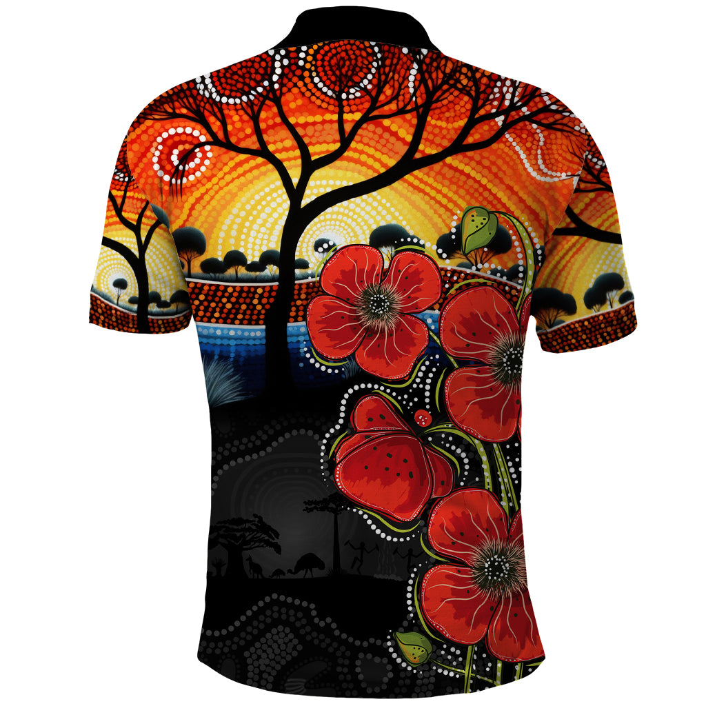 ANZAC Day Australia Poppy Flower Polo Shirt Aboriginal Style
