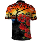 ANZAC Day Australia Poppy Flower Polo Shirt Aboriginal Style