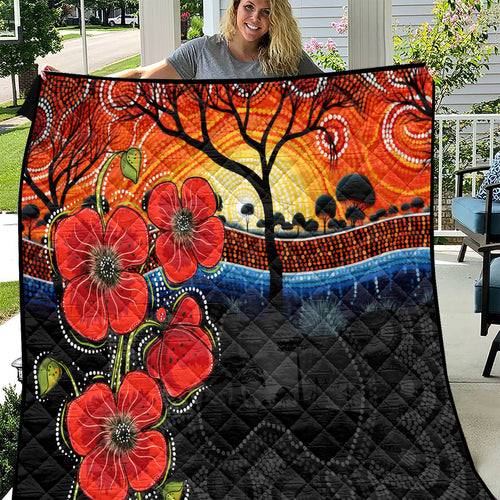 ANZAC Day Australia Poppy Flower Quilt Aboriginal Style