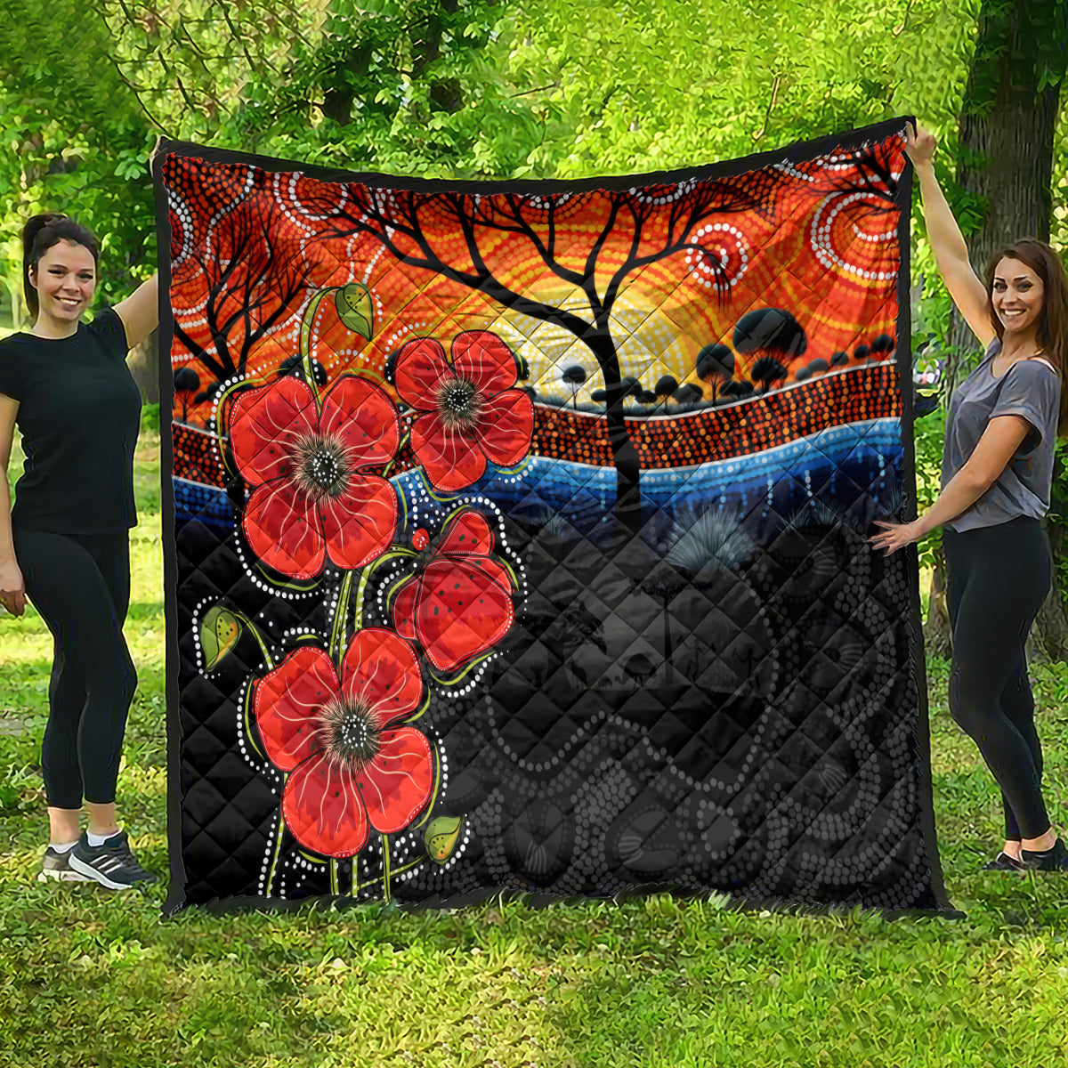 ANZAC Day Australia Poppy Flower Quilt Aboriginal Style