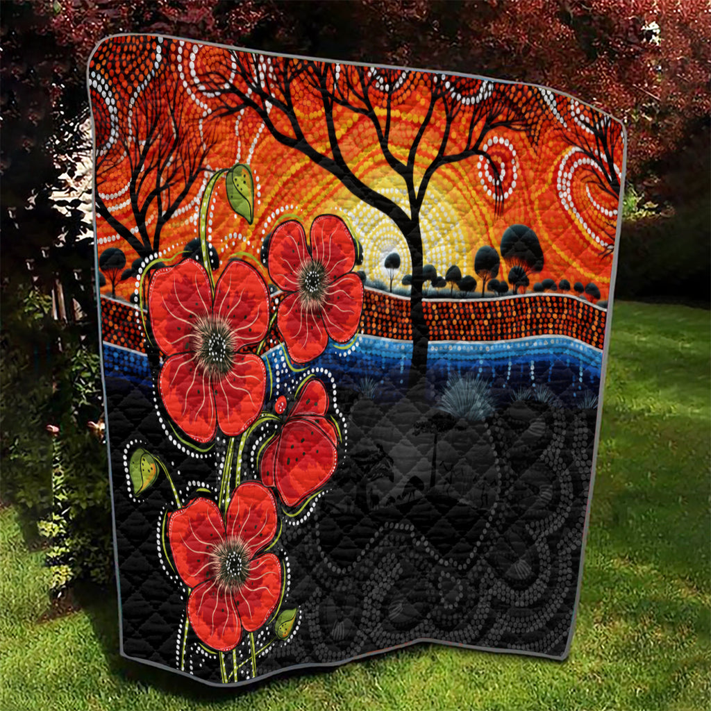 ANZAC Day Australia Poppy Flower Quilt Aboriginal Style