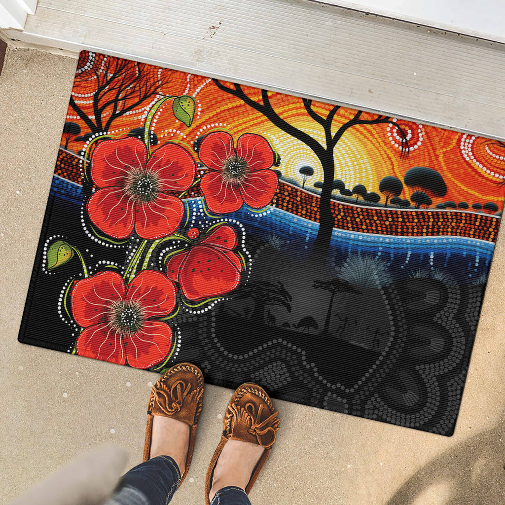 ANZAC Day Australia Poppy Flower Rubber Doormat Aboriginal Style
