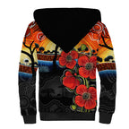 ANZAC Day Australia Poppy Flower Sherpa Hoodie Aboriginal Style