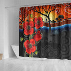 ANZAC Day Australia Poppy Flower Shower Curtain Aboriginal Style
