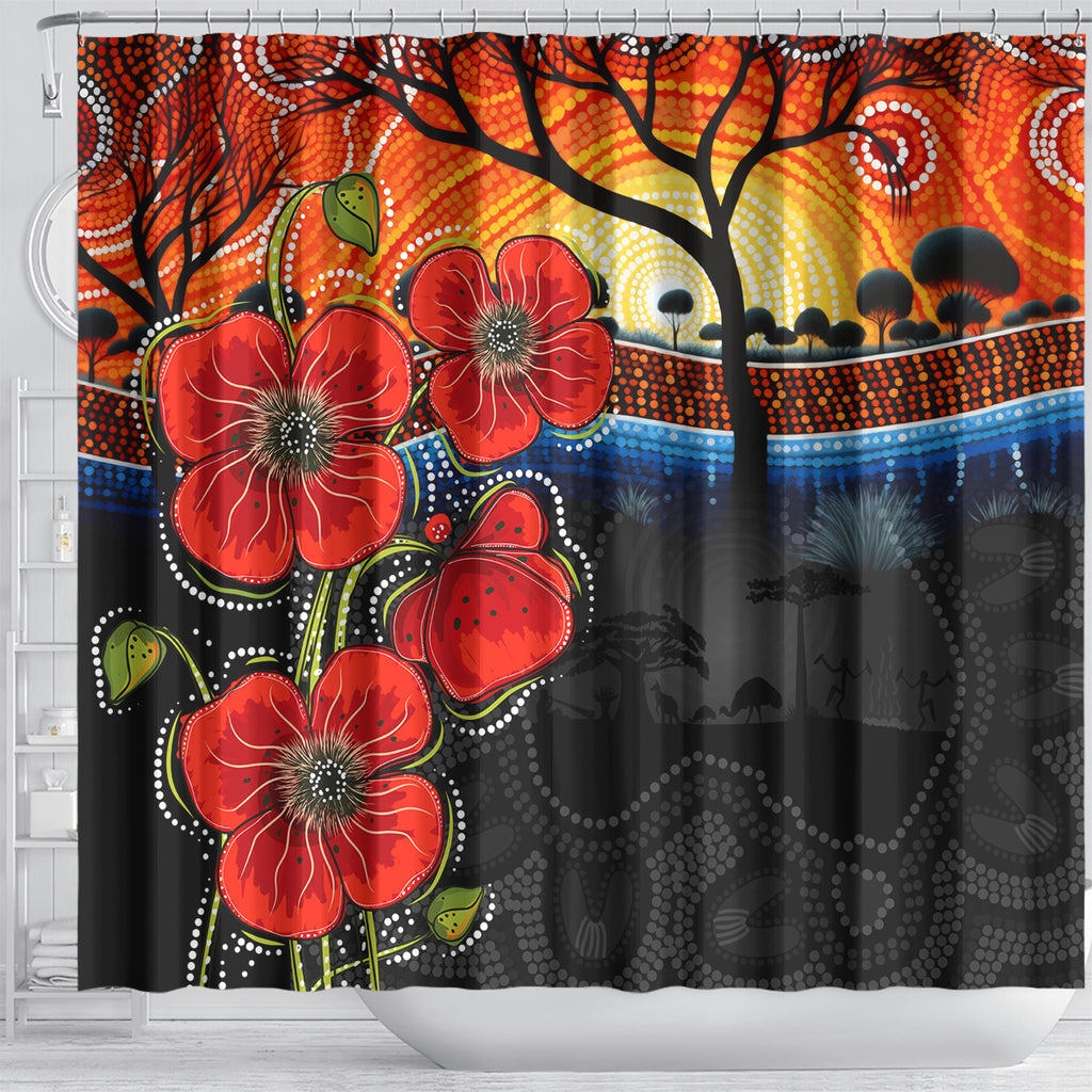 ANZAC Day Australia Poppy Flower Shower Curtain Aboriginal Style
