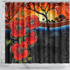 ANZAC Day Australia Poppy Flower Shower Curtain Aboriginal Style