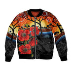 ANZAC Day Australia Poppy Flower Sleeve Zip Bomber Jacket Aboriginal Style
