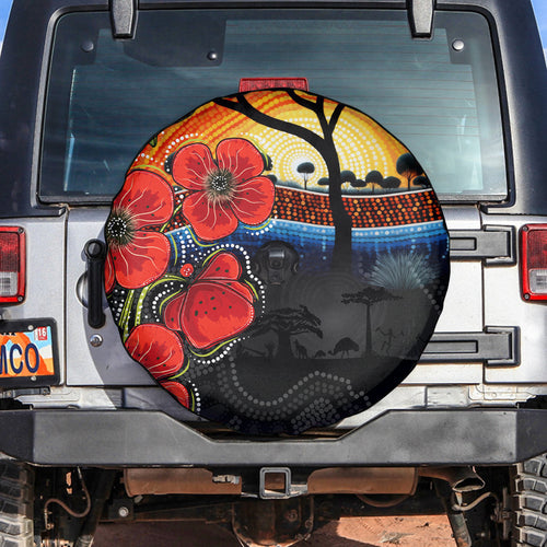 ANZAC Day Australia Poppy Flower Spare Tire Cover Aboriginal Style