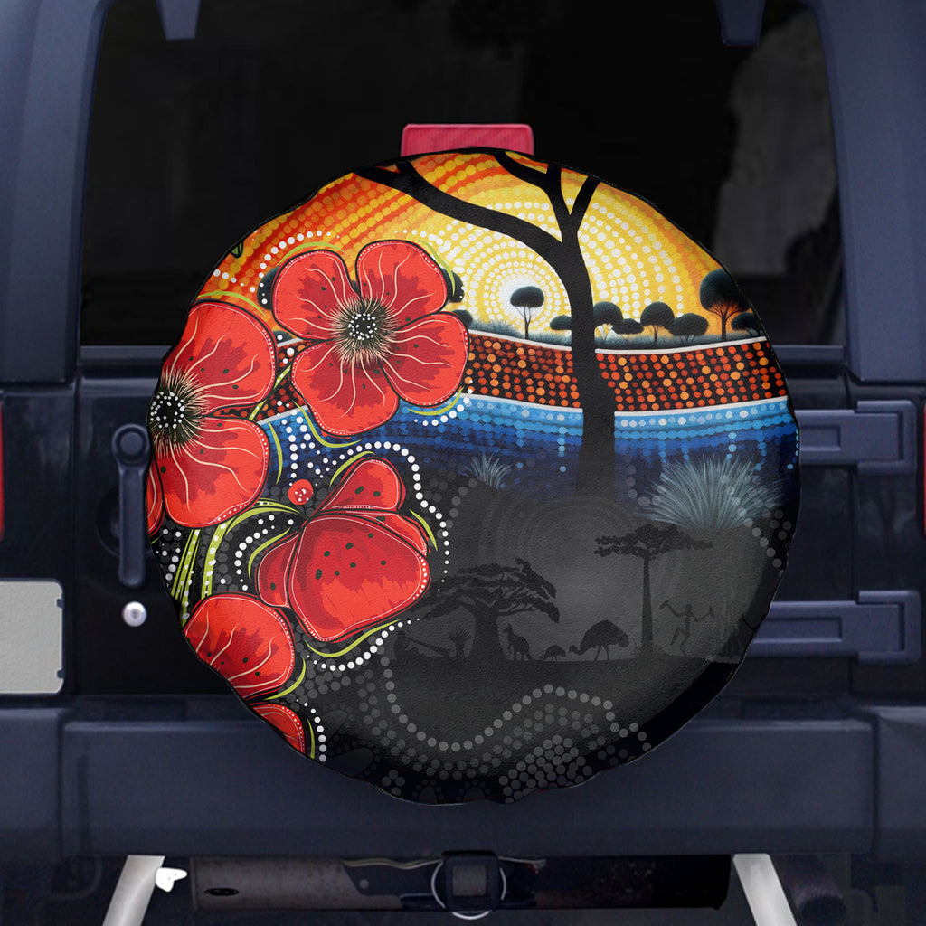 ANZAC Day Australia Poppy Flower Spare Tire Cover Aboriginal Style
