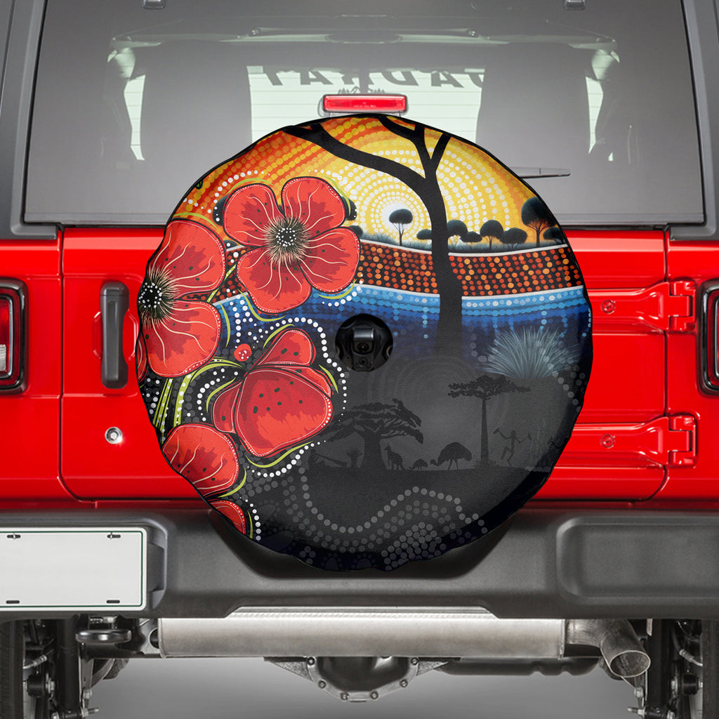 ANZAC Day Australia Poppy Flower Spare Tire Cover Aboriginal Style