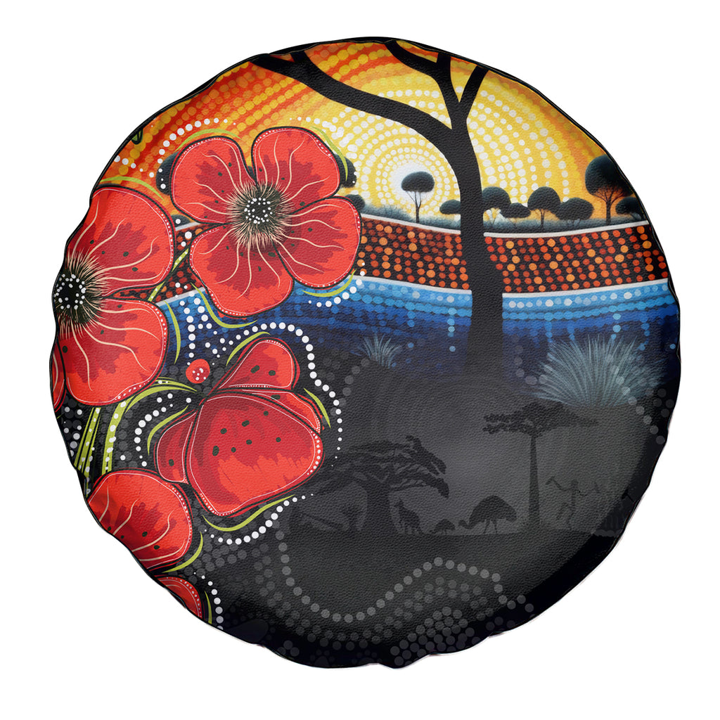 ANZAC Day Australia Poppy Flower Spare Tire Cover Aboriginal Style