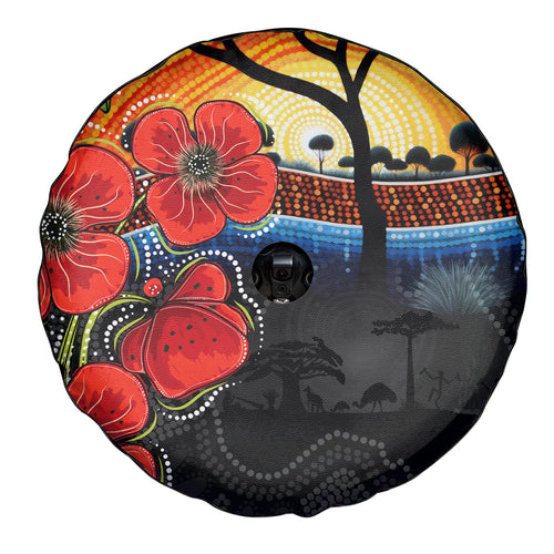 ANZAC Day Australia Poppy Flower Spare Tire Cover Aboriginal Style