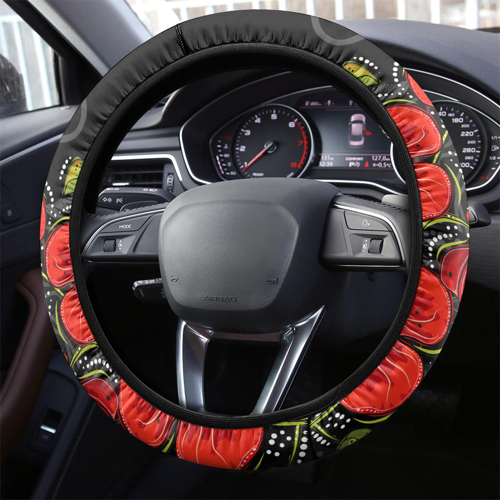 ANZAC Day Australia Poppy Flower Steering Wheel Cover Aboriginal Style
