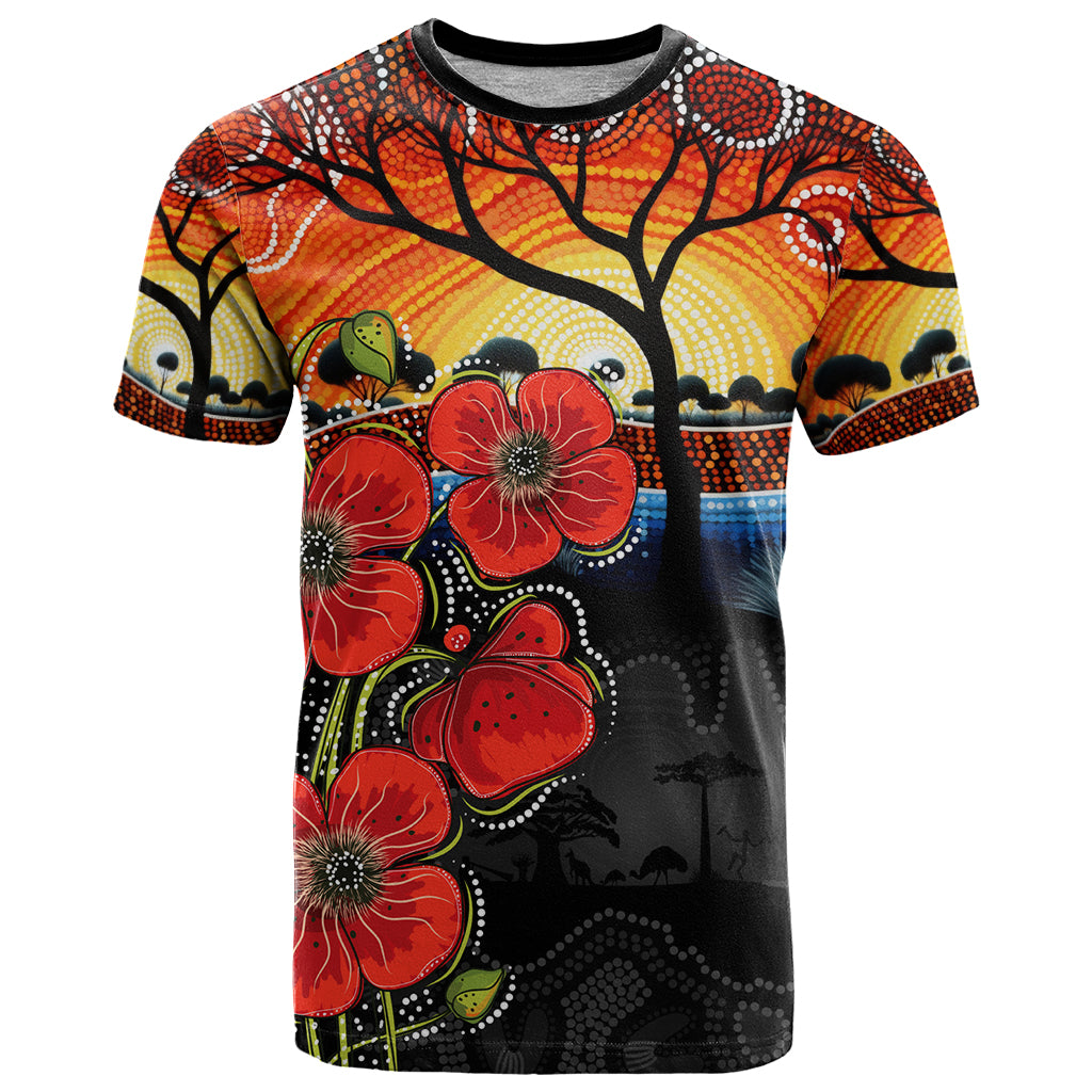 ANZAC Day Australia Poppy Flower T Shirt Aboriginal Style